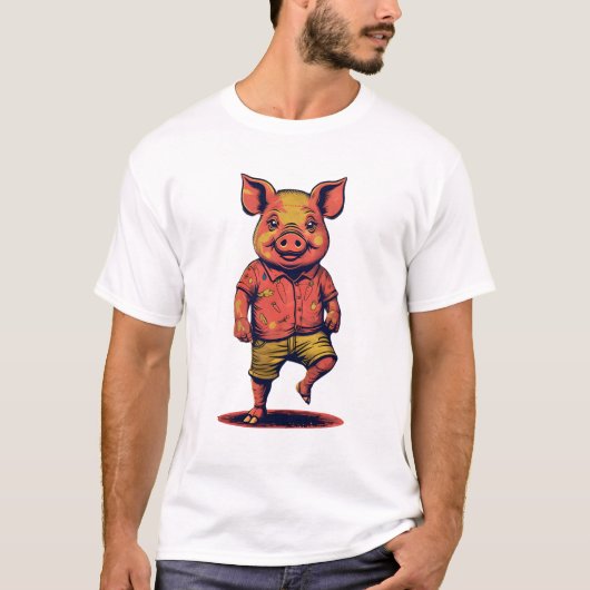Anthropomorphes Schwein im Retro-Pop Neon Noir T-Shirt (Vorderseite)