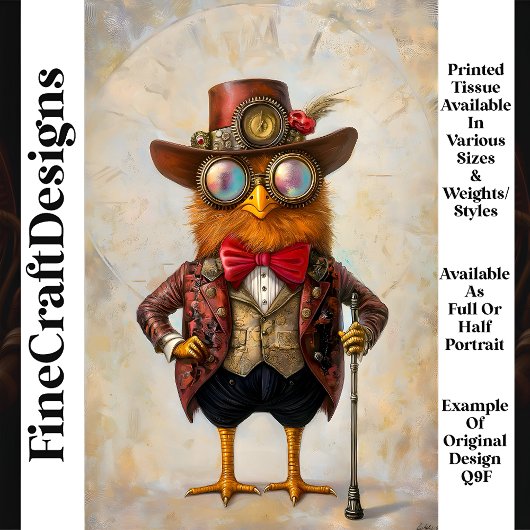 Anthropomorphes Steampunk-Huhn Q9H Decoupage Seidenpapier