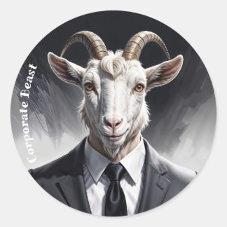 Anthropomorphic goat businessman headshot runder aufkleber