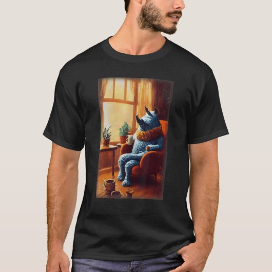 Anthropomorphic Rhino Sitting In A Cozy Untidy Hom T-Shirt (Vorderseite)