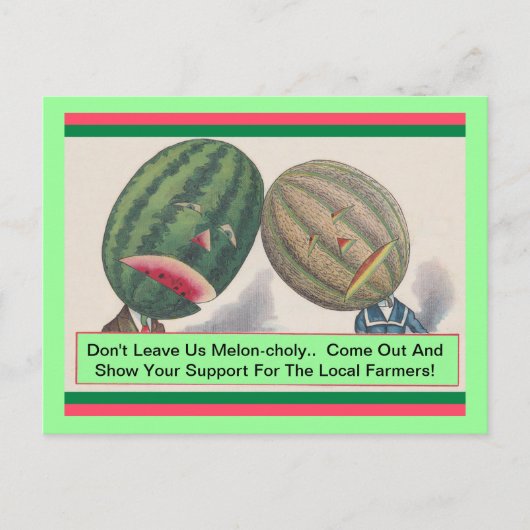 ANTHROPOMORPHISCHE Melonen produzieren POSTCARD Postkarte (Vorderseite)