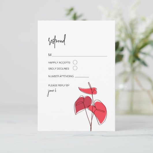 Anthurium ・ Blumenstrauß-Zeichn ・ Moderne RSVP-Kar RSVP Karte (Stehend Vorderseite)