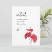 Anthurium ・ Blumenstrauß Zeichnend ・ Moderne Hochz Save The Date (Stehend Vorderseite)