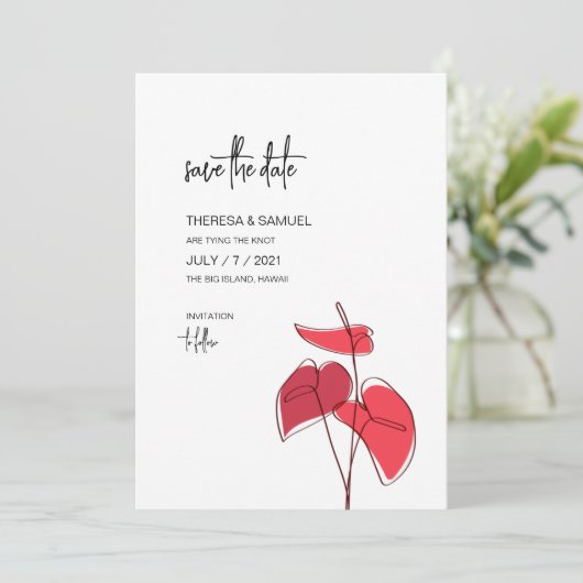 Anthurium ・ Blumenstrauß Zeichnend ・ Moderne Hochz Save The Date (Stehend Vorderseite)