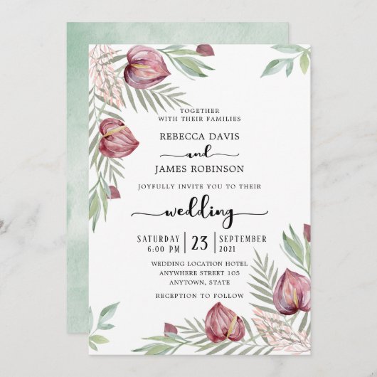 Anthurium floral Weditation Einladung (Vorne/Hinten)