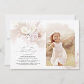 Anthurium Pampas Grass Floral Christening Foto Einladung (Vorderseite)