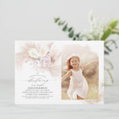 Anthurium Pampas Grass Floral Christening Foto Einladung (Stehend Vorderseite)