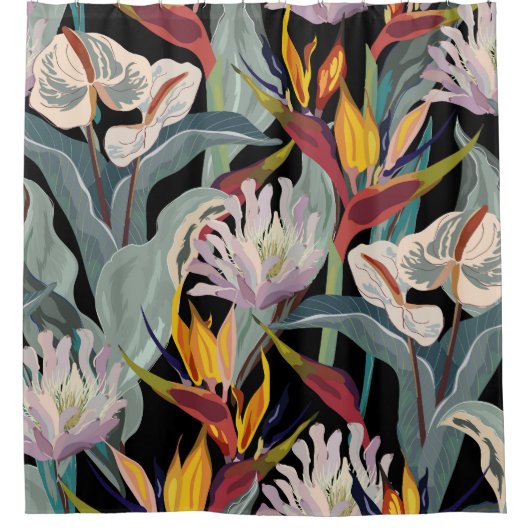 Anthurium Strelitzia: Tropischer Vintager Splendor Duschvorhang (Vorderseite)