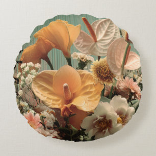 Anthurium und tropische Blumenanordnung Rundes Kissen