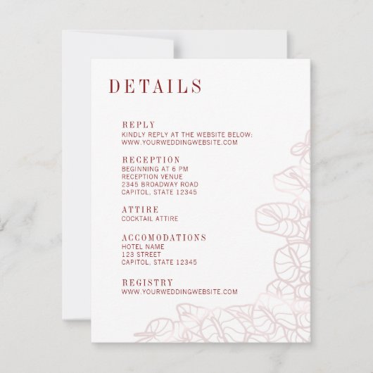 Anthurium Wedding Details & Reply Enclosure Card RSVP Karte (Vorderseite)