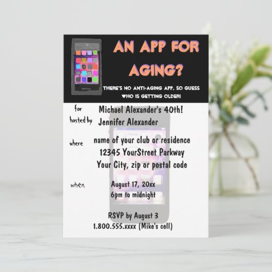 Anti Aging Phone App Geburtstag Einladung (Stehend Vorderseite)