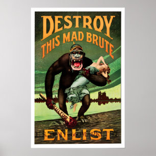 Anti-Deutscher WWI-Propagandaposter USA Zerstöre d Poster