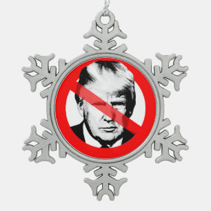 Anti Donald J. Trump Durchgestrichenes Gesicht Schneeflocken Zinn-Ornament
