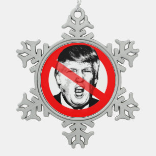 Anti-Donald-Trump-Mund-durchgestrichenes-Gesicht Schneeflocken Zinn-Ornament