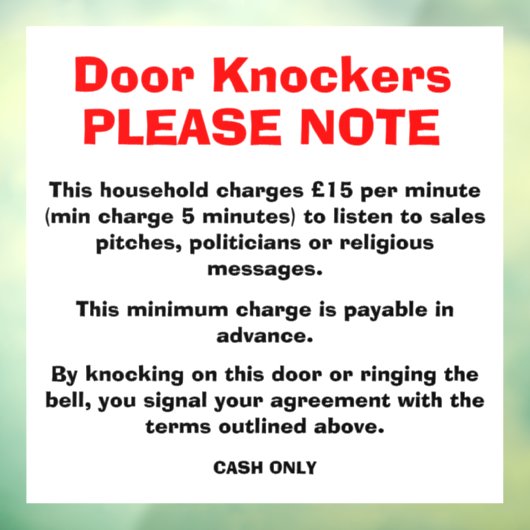 Anti-Door-Knockers-Zeichen Fensteraufkleber (Blatt 3)