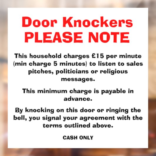 Anti-Door-Knockers-Zeichen Fensteraufkleber (Blatt 2)