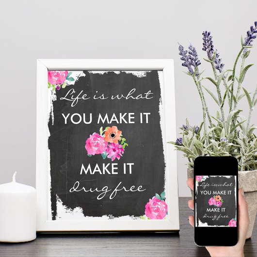 Anti-Drogen-Tafel und florales Bewusstsein Poster