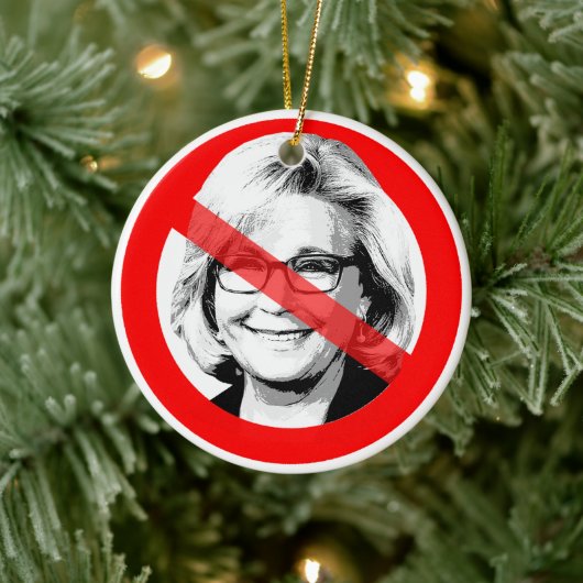 Anti Liz Cheney überquerte das Gesicht Keramik Ornament (Baum)