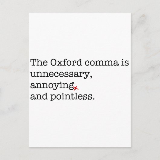 Anti-Oxford Comma Postkarte (Vorderseite)