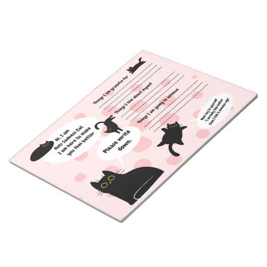 Anti Sadness Black Cat, Mental Health Arbeitsblatt Notizblock (angewinkelt)