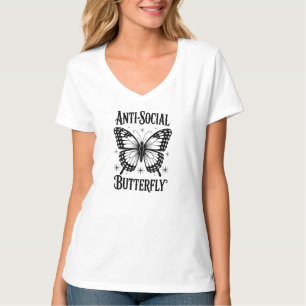 Anti-Social Butterfly Introvert White V-Neck T-Shirt