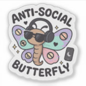 Anti-Social Butterfly Sticker – introvert design (Vorderseite)