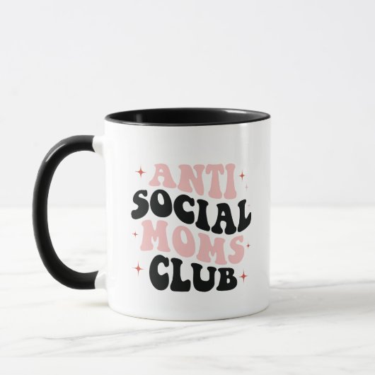 Anti Social Mama Club Retro Rosa Typografie Tasse (Links)