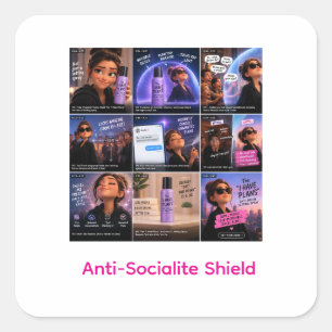Anti-Sozialer-Schutzschild Introvertiert Lustiger Quadratischer Aufkleber