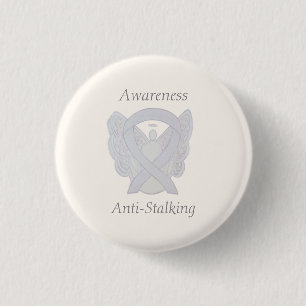 Anti-Stalking Awareness Angel White Ribbon Button