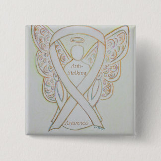 Anti-Stalking Awareness Angel White Ribbon Button
