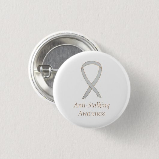 Anti-Stalking Awareness White Ribbon Custom Button (Vorne & Hinten)