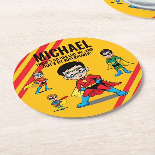 ANTI-STRESS KIDS HERO SUPERHERO POWER TEAM RUNDER PAPPUNTERSETZER (Angewinkelt)