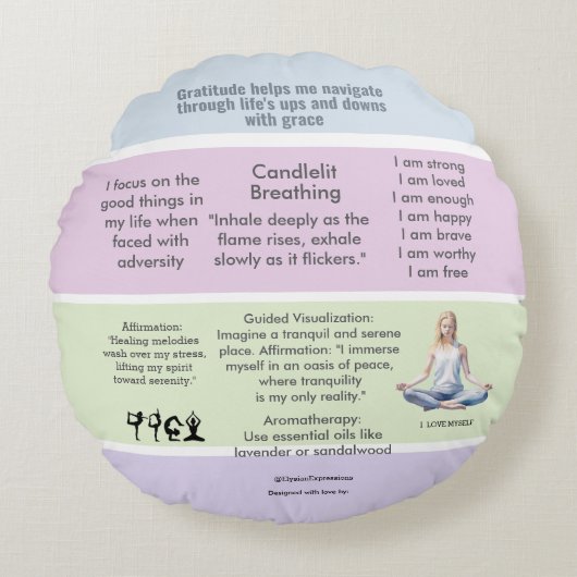 ANTI-STRESS RELAX CALM Meditation PEACE Rundes Kissen (Vorderseite)