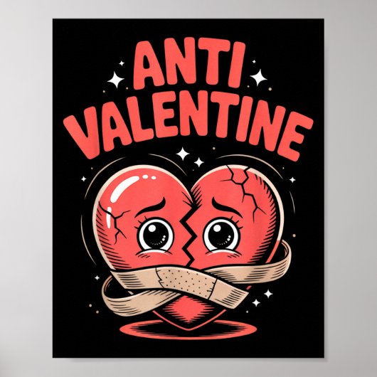 Anti Valentine Broken Heart Cute Bandaged Heart  Poster (Vorne)