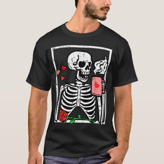 Anti Valentines Day Skeleton Coffee Funny Men Wome T-Shirt (Vorderseite)