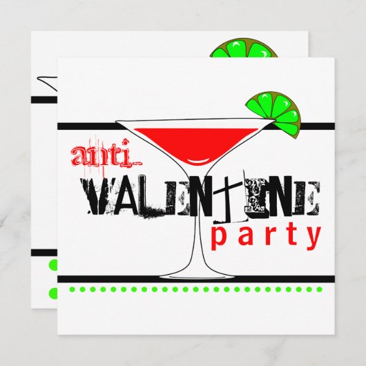 Anti-Valentinsgrüße TagesParty-Cocktail Martini Einladung (Vorne/Hinten)
