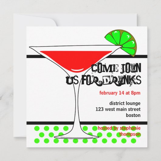 Anti-Valentinsgrüße TagesParty-Cocktail Martini Einladung (Rückseite)