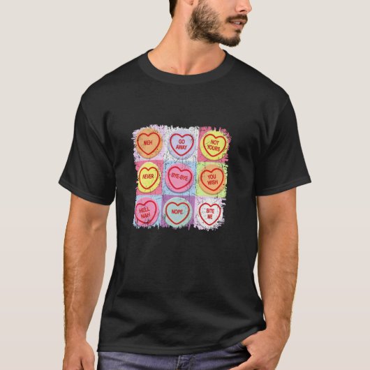 Anti Valentinstag Funny Candy Valentines Hearts T-Shirt (Vorderseite)