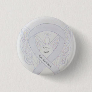 Anti-War-Awareness Angel White Ribbon Button