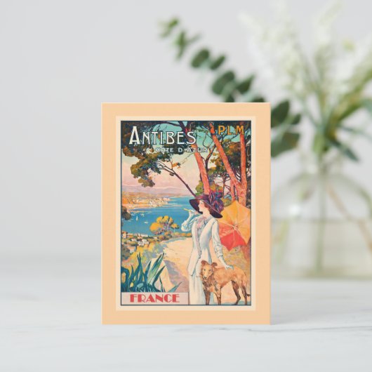 Antibes, France travel poster, Postkarte (Stehend Vorderseite)