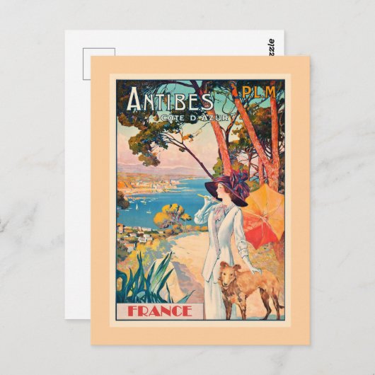 Antibes, France travel poster, Postkarte (Vorne/Hinten)