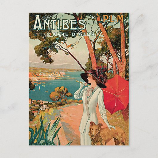Antibes France Vintage Reisewerbung Postkarte (Vorderseite)