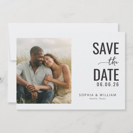 Anticipatory Beige Minimalist Photo Save The Date (Vorderseite)