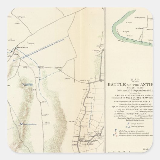 Antietam, Suffolk, Gettysburg Quadratischer Aufkleber (Vorderseite)