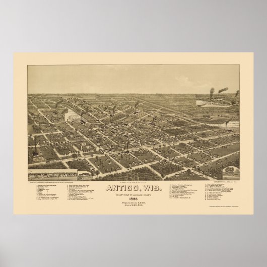 Antigo, WI Panorama Karte - 1886 Poster (Vorne)