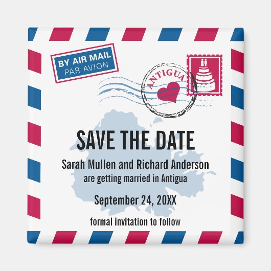 Antigua Air Mail Wedding Save the Date Magnet (Vorne)