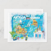 Antigua Barbuda Antilles Illustriert Karibik Postkarte (Vorne/Hinten)