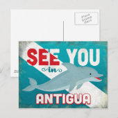 Antigua Dolphin - Retro Vintage Travel Postkarte (Vorne/Hinten)