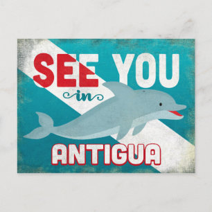 Antigua Dolphin - Retro Vintage Travel Postkarte