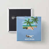 Antigua Illustriertes Reiseplakat Button (Vorne & Hinten)